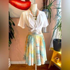 Lovely Vintage Pastel Abstract Print High Waisted Skater Skirt